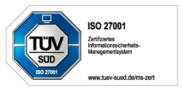 TÜV Süd DIN ISO27001 zertifiziertes Informationssicherheitsmanagementsystem