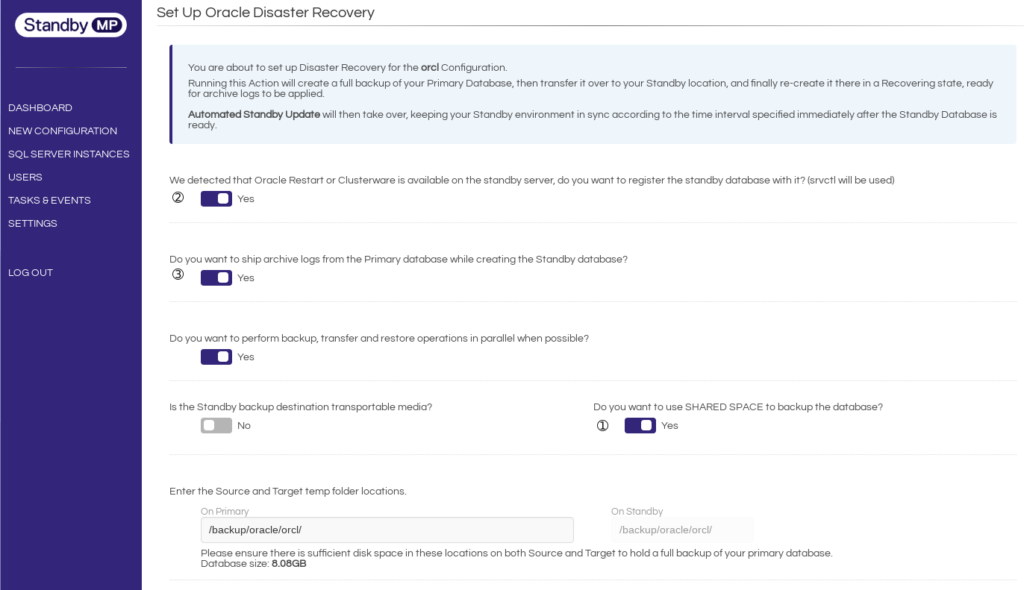 Screenshot Dbvisit Standby set up oracle disaster recovery