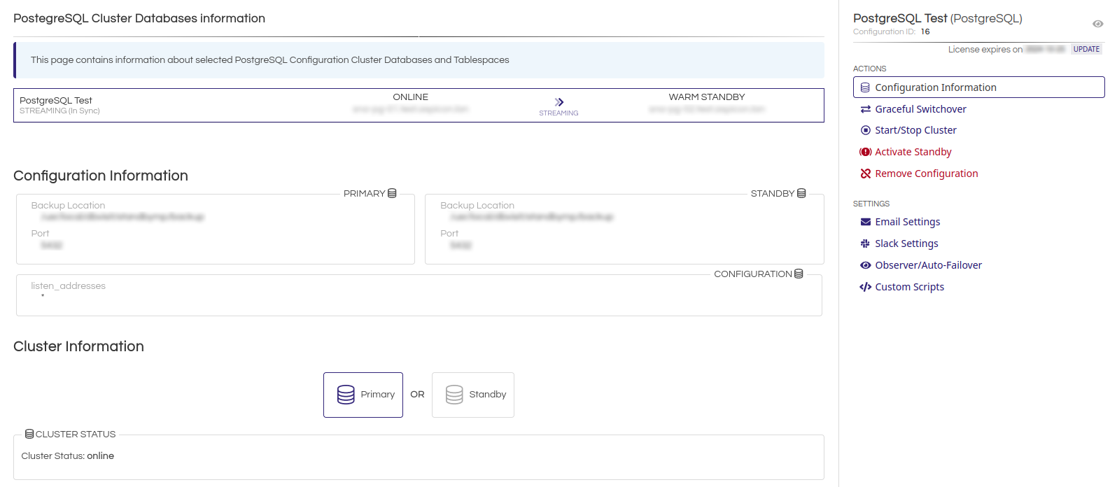 Dbvisit Standby MP für PostgreSQL - Cluster Information