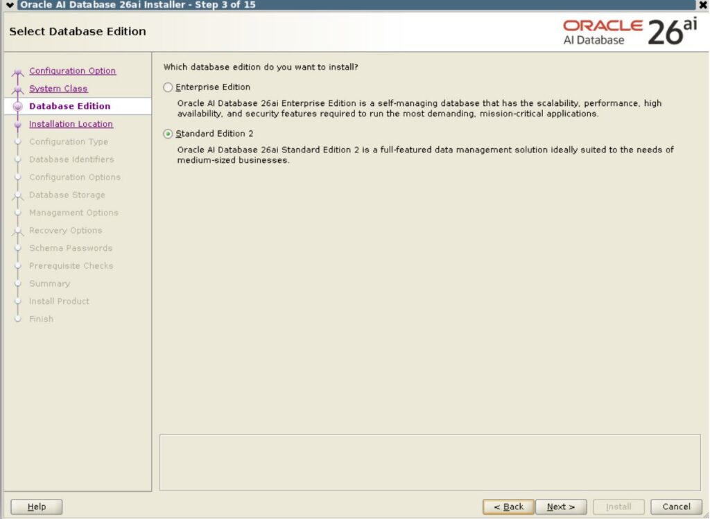 Screenshot Oracle AI Database 26ai Installer